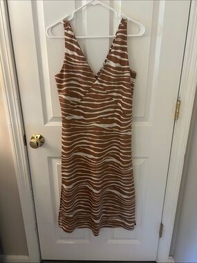 a new day Brown and Cream Zebra-Print V-Neck Midi Dress